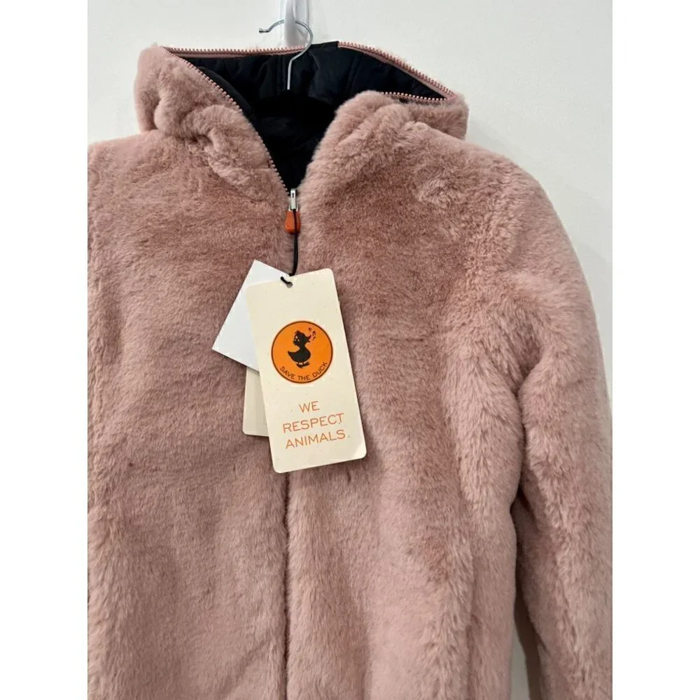 NWT Save The Duck Girls' Size 12 Chloe Reversible Quilted & Faux Fur Jacket Pink